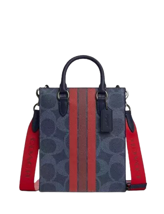 Coach Dylan Tote Bag In Signature Canvas With Varsity Stripe Midnight Navy