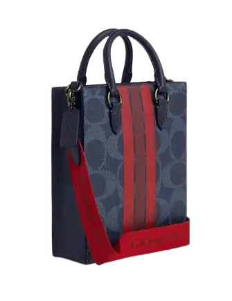 Coach Dylan Tote Bag In Signature Canvas With Varsity Stripe Midnight Navy