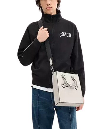 Coach Dylan Tote Bag With Varsity Motif Chalk Black