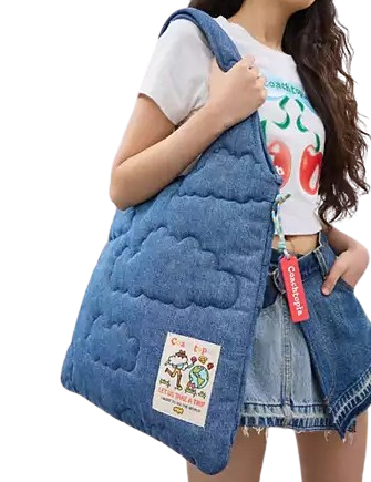 Coach Flat Tote With Cloud Quilting Denim