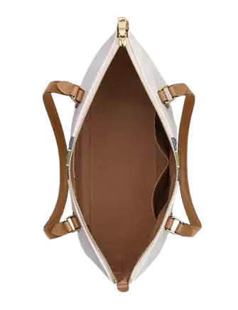 Coach Gallery Tote Bag In Signature Canvas With Stripe Print Chalk