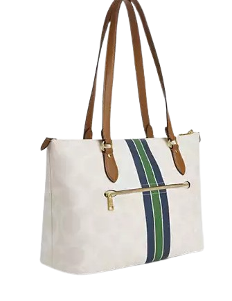 Coach Gallery Tote Bag In Signature Canvas With Stripe Print Chalk