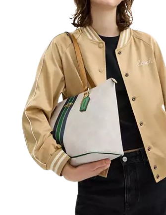 Coach Gallery Tote Bag In Signature Canvas With Stripe Print Chalk