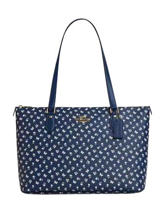 Coach Gallery Tote Bag With Floral Print Deep Blue