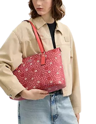 Coach Gallery Tote Bag With Floral Print Pink