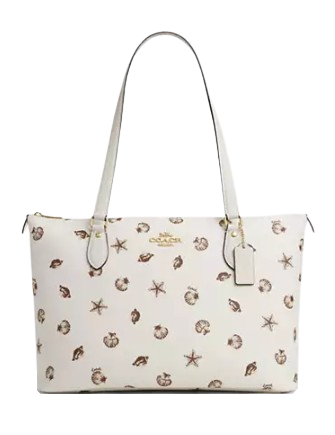 Coach Gallery Tote Bag With Shell Print Chalk
