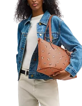 Coach Gallery Tote Bag With Shell Print Coral Sunrise