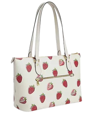 Coach Gallery Tote Bag With Strawberry Print  Chalk