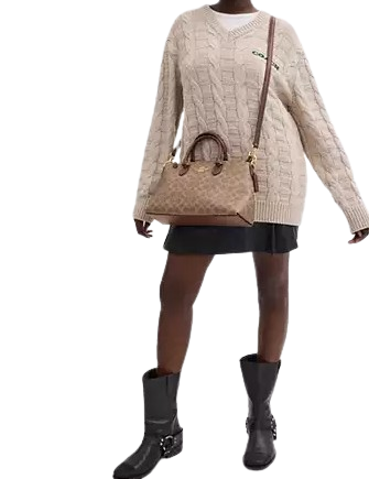 Coach Georgia Satchel Bag In Signature Canvas Tan Brown