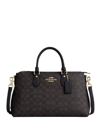 Coach Georgia Satchel Bag In Signature Canvas Walnut Black