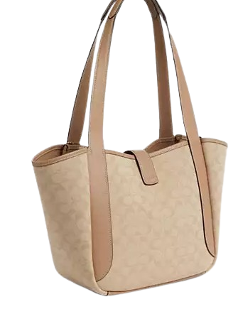 Coach Hadley Turnlock Tote Bag With Signature Canvas Dark Natural