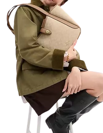 Coach Hadley Turnlock Tote Bag With Signature Canvas Dark Natural