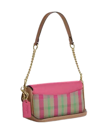 Coach Hailey Flap Bag With Plaid Print Pink