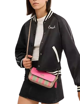 Coach Hailey Flap Bag With Plaid Print Pink