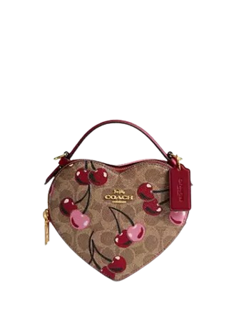 Coach Heart Crossbody Bag In Signature Canvas With Cherry Print Coach Heart Crossbody Bag In Signature Canvas With Cherry Print