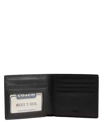 Coach Id Billfold Wallet In Signature Canvas Charcoal Black