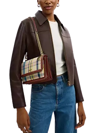Coach Klare Crossbody Bag With Plaid Print  Dark Natural