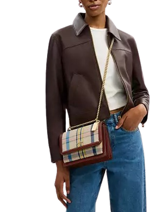 Coach Klare Crossbody Bag With Plaid Print  Dark Natural