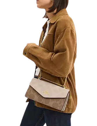 Coach Klare Envelope Crossbody Bag In Blocked Signature Canvas Sand Tan