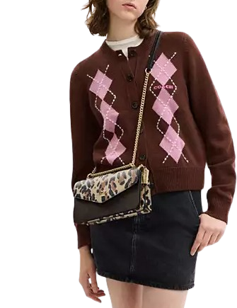 Coach Klare Envelope Crossbody Bag In Signature Canvas With Leopard Print Walnut