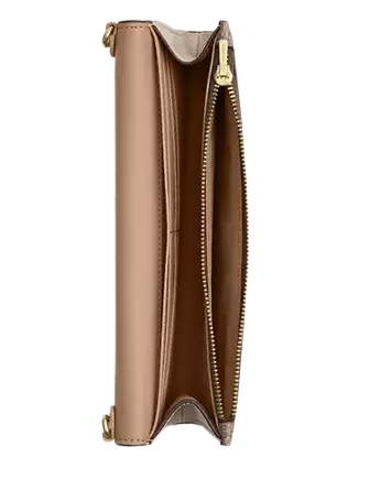 Coach Klare Wallet With Chain In Blocked Signature Canvas Sand Tan