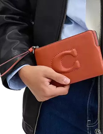 Coach Large Corner Zip Wristlet Dark Orange