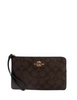 Coach Large Corner Zip Wristlet In Signature Canvas Brown Black