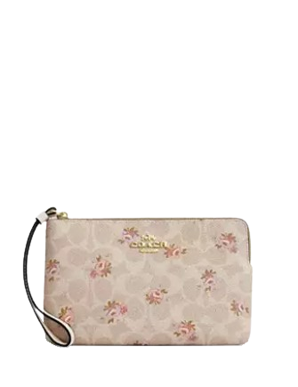 Coach Large Corner Zip Wristlet In Signature Canvas Sand