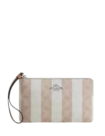 Coach Large Corner Zip Wristlet In Signature Canvas Sand Tan