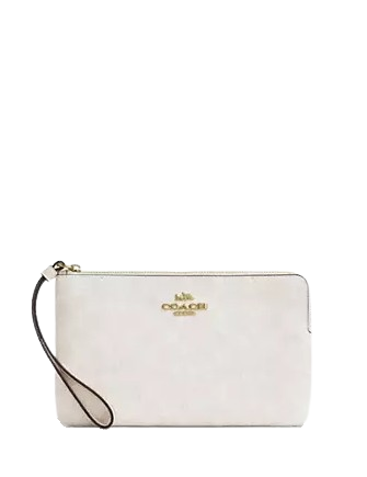 Coach Large Corner Zip Wristlet In Signature Canvas White Chalk