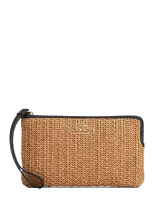 Coach Large Corner Zip Wristlet Toast Black