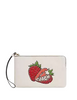 Coach Large Corner Zip Wristlet With Strawberry Graphic Chalk