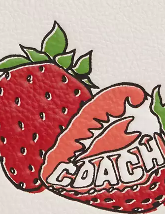 Coach Large Corner Zip Wristlet With Strawberry Graphic Chalk