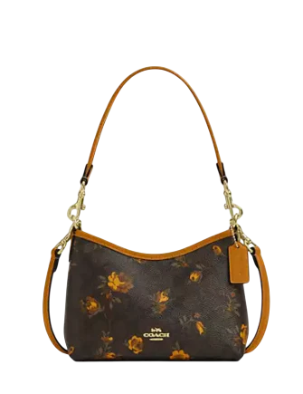 Coach Laurel Small Shoulder Bag In Signature Canvas With Floral Print Walnut Yellow