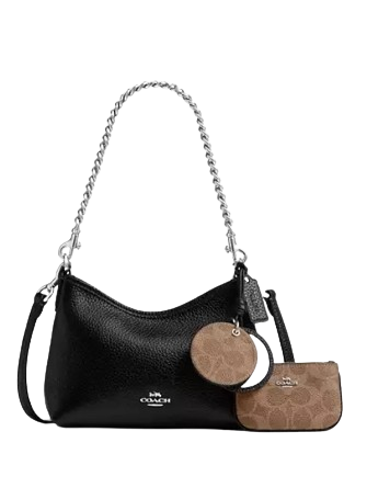 Coach Laurel Small Shoulder Bag With Mirror Charm And Pouch Black Tan
