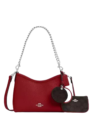 Coach Laurel Small Shoulder Bag With Mirror Charm And Pouch Dark Cardinal Walnut