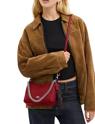 Coach Laurel Small Shoulder Bag With Mirror Charm And Pouch Dark Cardinal Walnut