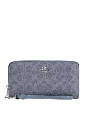 Coach Long Zip Around Wallet In Signature Canvas Chambray