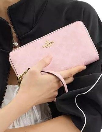 Coach Long Zip Around Wallet In Signature Canvas Powder Pink