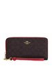 Coach Long Zip Around Wallet In Signature Canvas Walnut True Red