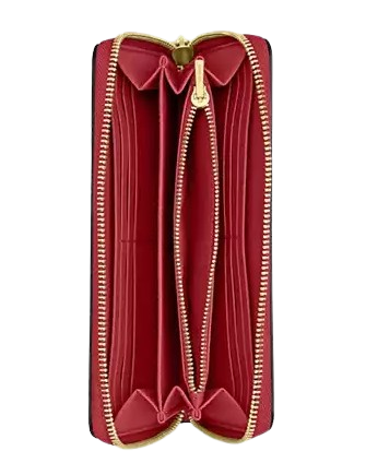 Coach Long Zip Around Wallet In Signature Canvas Walnut True Red