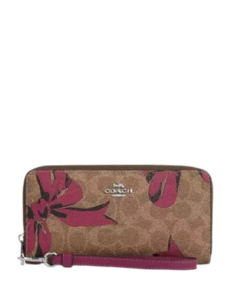 Coach Long Zip Around Wallet In Signature Canvas With Bow Print Brixton Baker