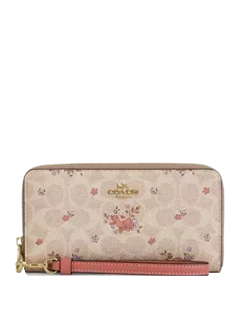 Coach Long Zip Around Wallet In Signature Canvas With Floral Print Sand