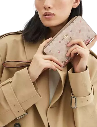 Coach Long Zip Around Wallet In Signature Canvas With Floral Print Sand