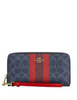 Coach Long Zip Around Wallet In Signature Canvas With Varsity Stripe Denim Bold Red