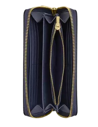 Coach Long Zip Around Wallet In Signature Canvas With Varsity Stripe Denim Bold Red