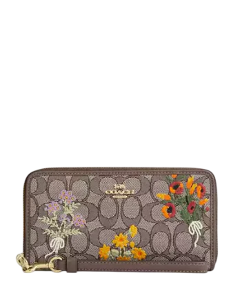 Coach Long Zip Around Wallet In Signature Jacquard With Floral