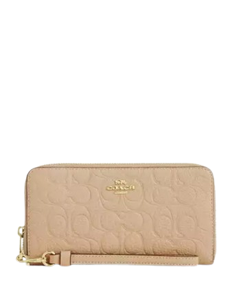 Coach Long Zip Around Wallet In Signature Leather Oat