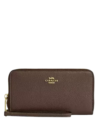 Coach Long Zip Around Wallet With Detachable Card Case Dark Stone