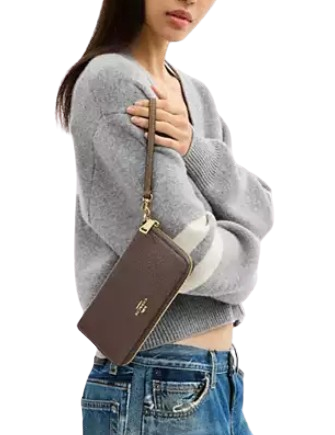 Coach Long Zip Around Wallet With Detachable Card Case Dark Stone